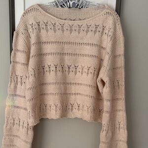 NWOT Zara Beige Open-Knit Sweater with extra long bell sleeves